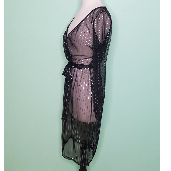 Sheer Black and Silver Metallic Faux Wrap Dress - Picture 6 of 10